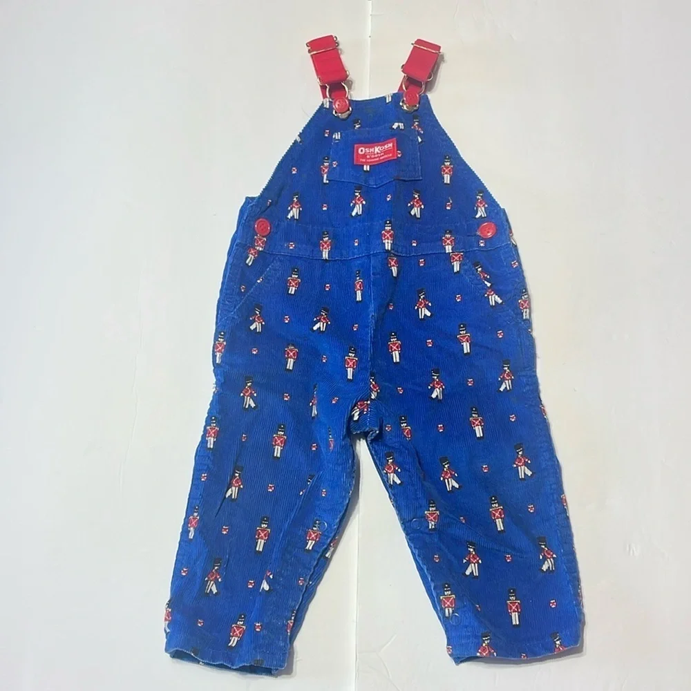 Vintage Oshkosh B’Gosh - blue corduroy overalls with toy soldiers - 24 months